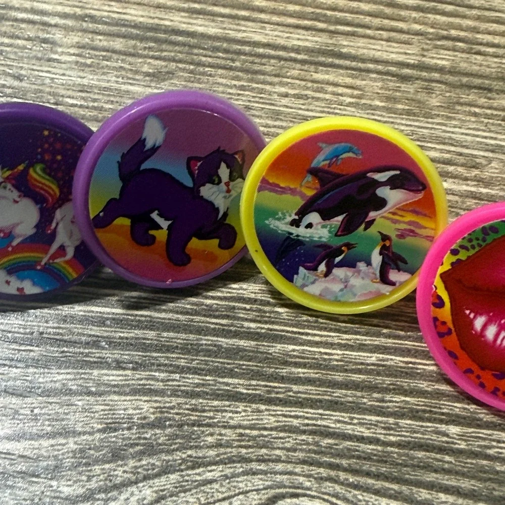 Vintage Lisa Frank Plastic  Rings Lot of 5 Panda Unicorn Cat Orca Lips